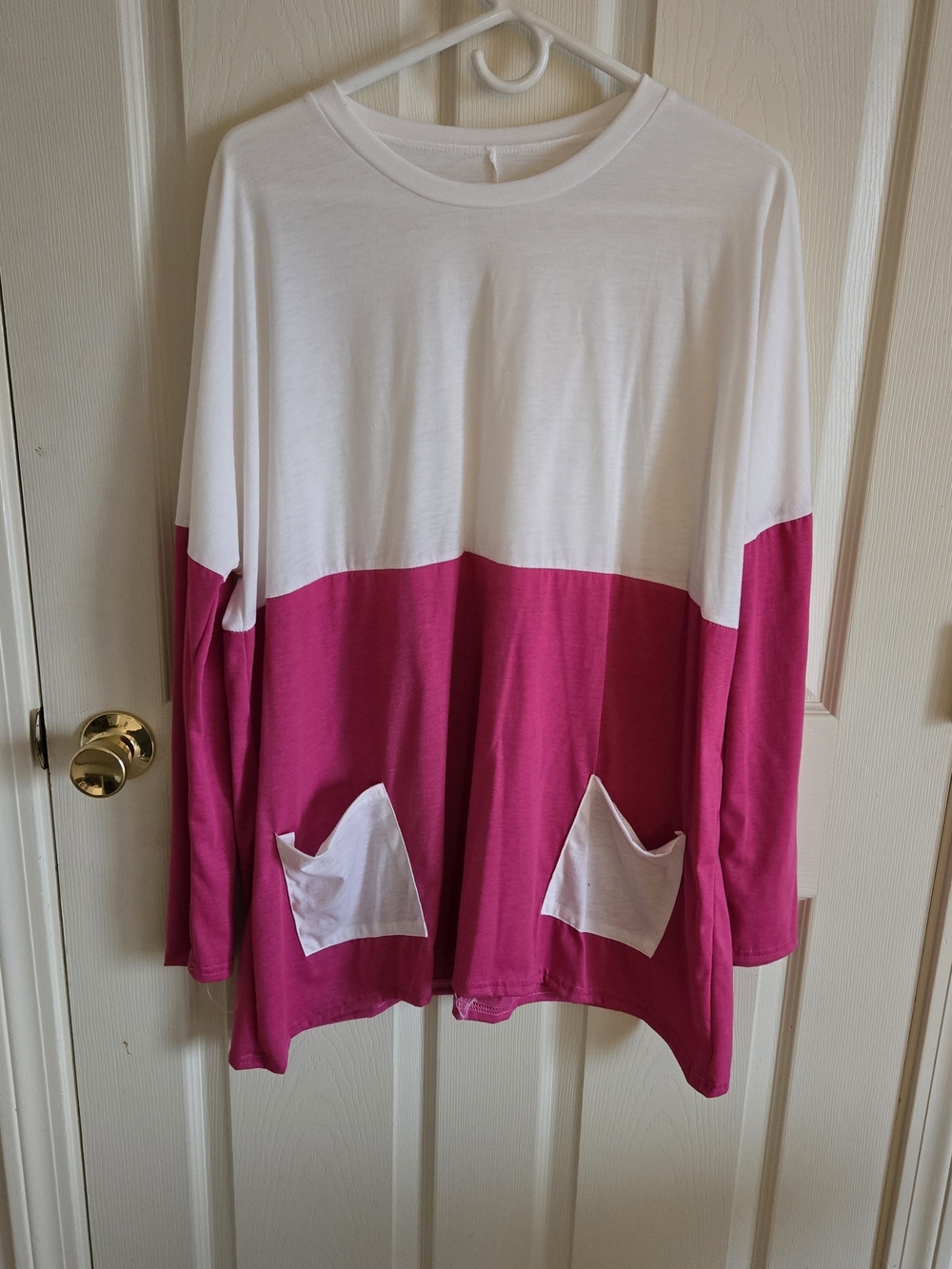 Adult Woman Two-Tone White and Fuchsia Long Sleeve Top